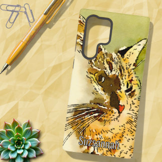 Cat Lover Red Tabby Watercolor Heart Nose Samsung Galaxy S22 Ultra Case