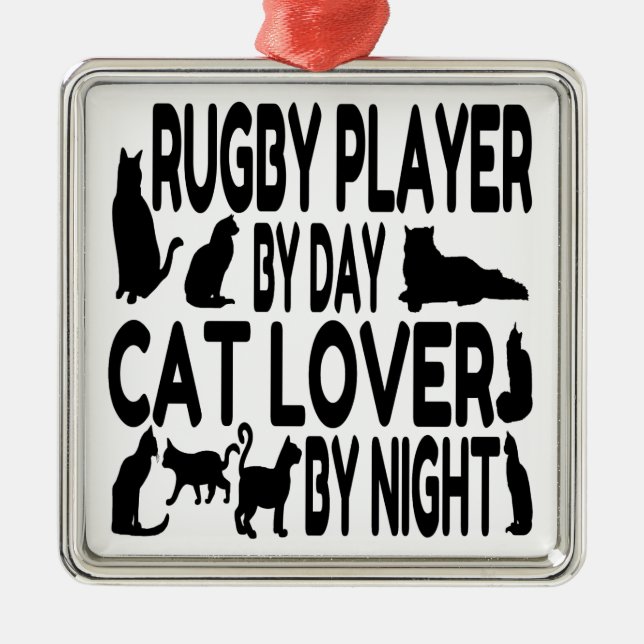 Cat Lover Rugby Player Metal Ornament (Front)