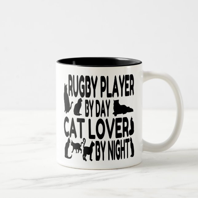 Cat Lover Rugby Player Two-Tone Coffee Mug (Right)