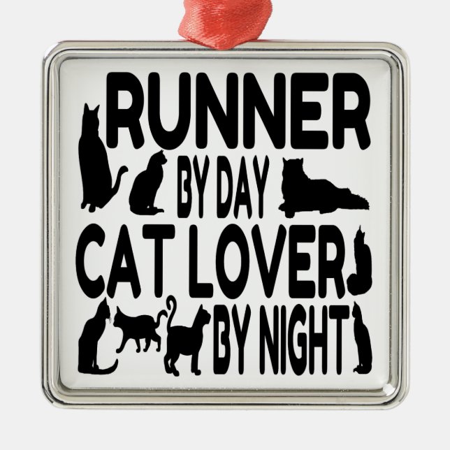 Cat Lover Runner Metal Ornament (Front)