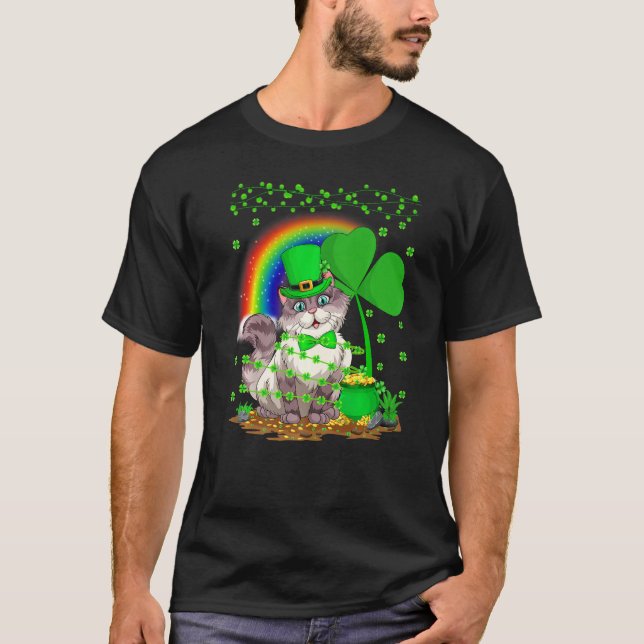 Cat Lover Shamrock Leaf Rainbow Cat St Patrick S D T-Shirt (Front)