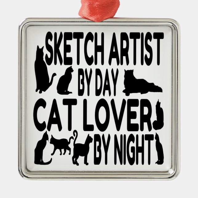 Cat Lover Sketch Artist Metal Ornament (Front)