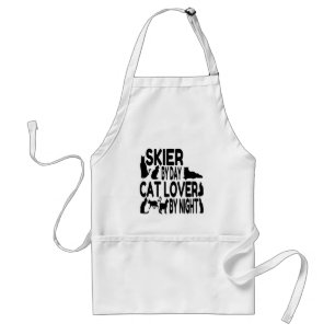 Cat Lover Skier Adult Apron