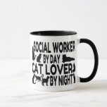 Cat Lover Social Worker Mug<br><div class="desc">This adorable text design featuring the phrase "Social Worker by Day Dog Lover by Night" and cute dog profiles is perfect for any social worker who loves dogs.</div>