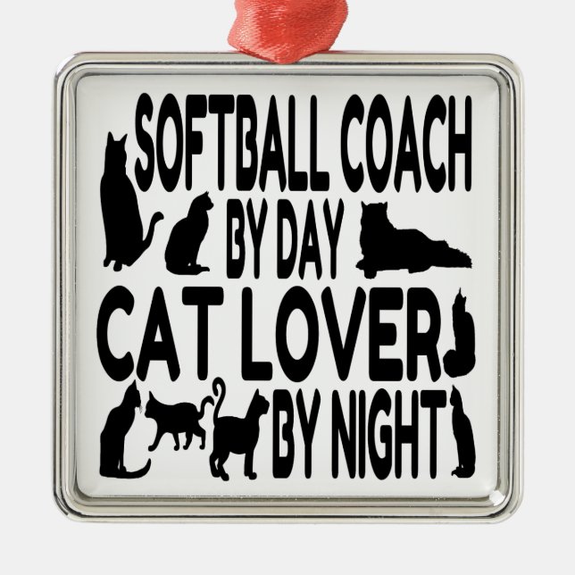 Cat Lover Softball Coach Metal Ornament (Front)
