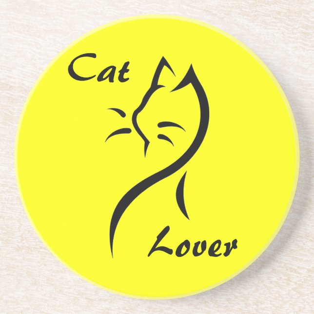 Cat Lover, Stylized Cat Sandstone Coaster (Front)
