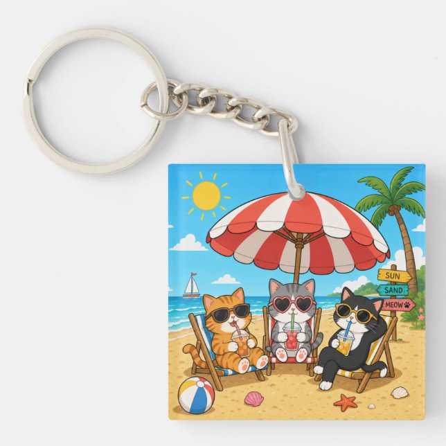 Cat Lover Summer Fun Keychain (Front)