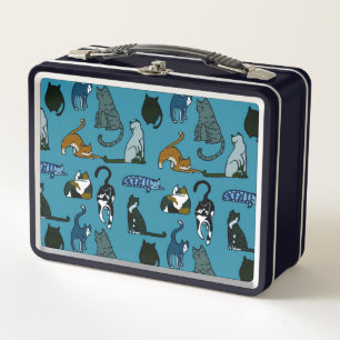 Cat Lover Teal Metal Lunch Box