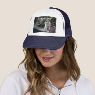 Cat Lover Text with Cute Cat Image Navy Color Fit Trucker Hat
