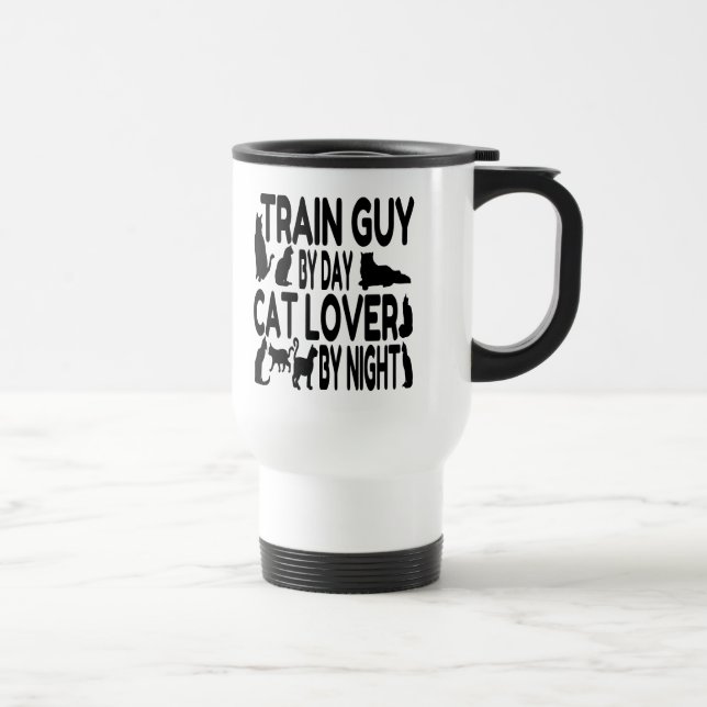 Cat Lover Train Guy Travel Mug (Right)