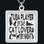 Cat Lover Tuba Player Silver Plated Necklace<br><div class="desc">This adorable text design featuring the phrase "Tuba player by Day Cat Lover by Night" and cute cat profiles is perfect for any tuba player who loves cats.</div>