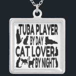 Cat Lover Tuba Player Silver Plated Necklace<br><div class="desc">This adorable text design featuring the phrase "Tuba player by Day Cat Lover by Night" and cute cat profiles is perfect for any tuba player who loves cats.</div>