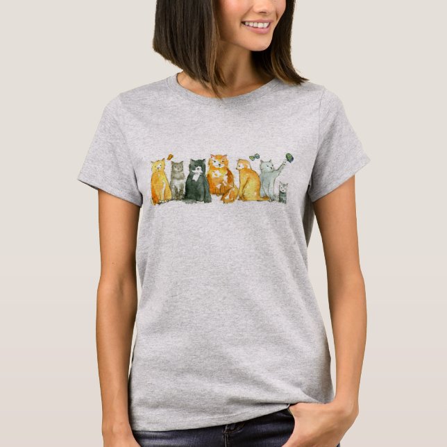 Cat Lover Tuxedo Calico Tabby Kitten Watercolor T-Shirt (Front)
