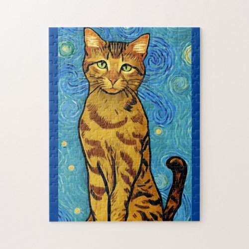 Cat Lover Van Gogh Style Starry Night Jigsaw Puzzle