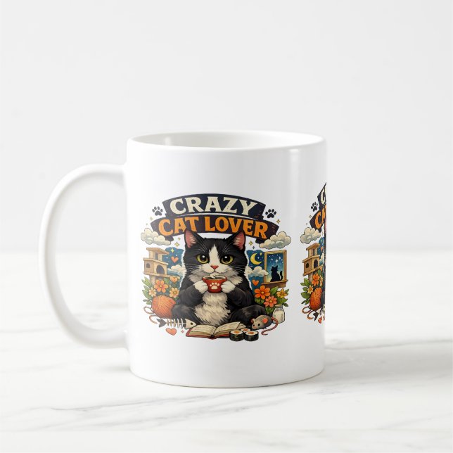 Cat Lover Vibes – Cute Cat Design. Coffee Mug (Left)