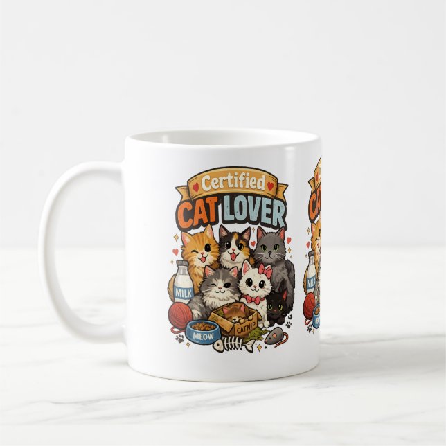 Cat Lover Vibes – Cute Cat Design. Coffee Mug (Left)