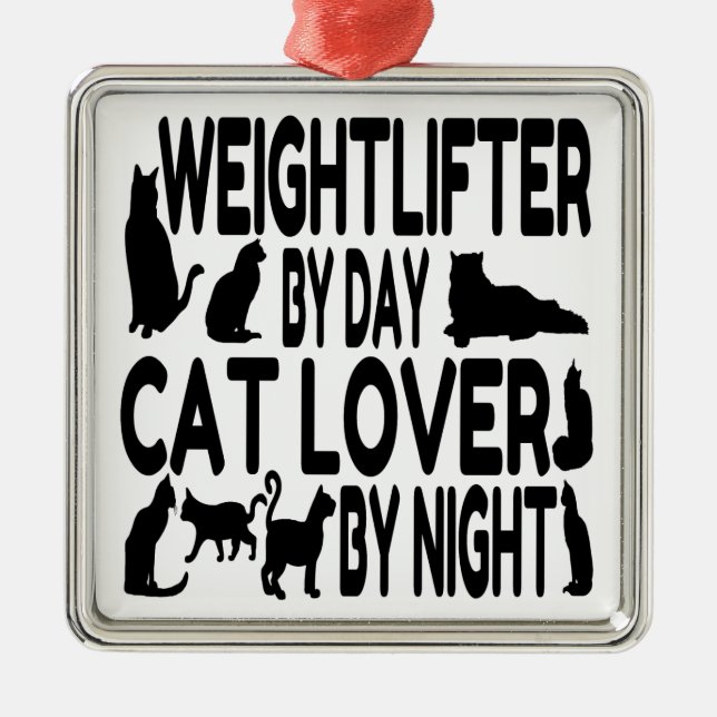 Cat Lover Weightlifter Metal Ornament (Front)