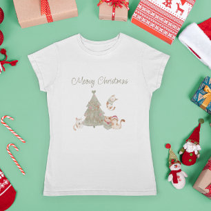 Cat Lover Whimsical Christmas Watercolor T-Shirt
