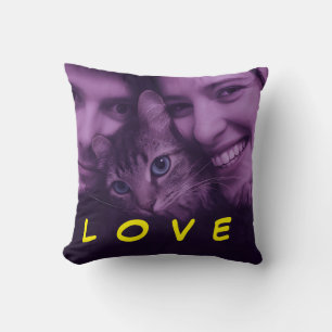 Cat Lover White Script Custom Photo Throw Pillow