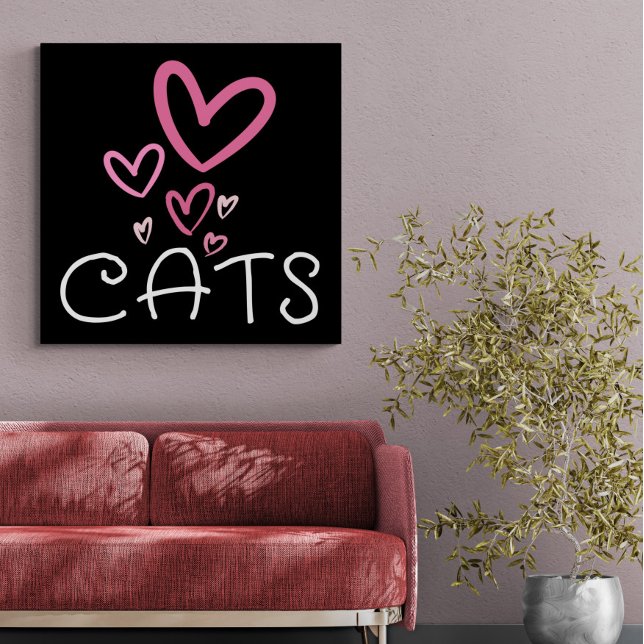 Cat Lover With Pink Lovehearts Canvas Print (Creator Uploaded)