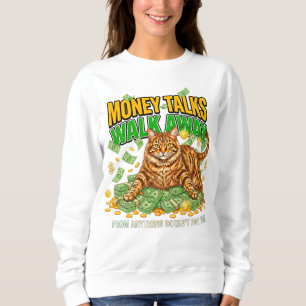 Cat Lover Women Funny Money Talks Orange Tabby Gif Sweatshirt