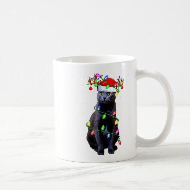 Cat Lover Xmas Lighting Santa Russian Blue Cat Chr Coffee Mug (Right)