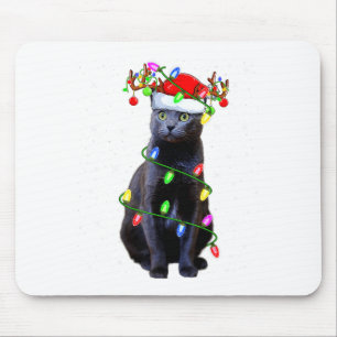 Cat Lover Xmas Lighting Santa Russian Blue Cat Chr Mouse Pad