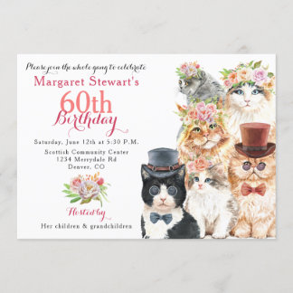 Cat Lovers 60th Birthday Invite Cat Characters