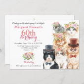 Cat Lovers 60th Birthday Invite Cat Characters (Front/Back)