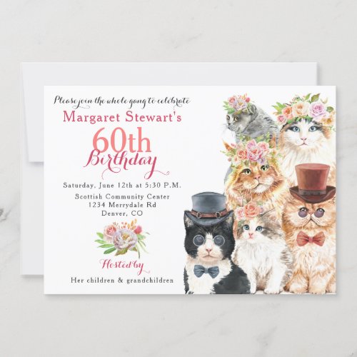 Cat Lovers 60th Birthday Invite Cat Characters