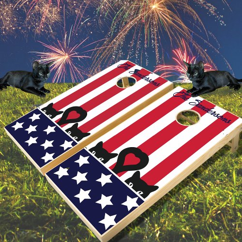 Cat Lovers American Flag Stars and Stripes  Cornhole Set