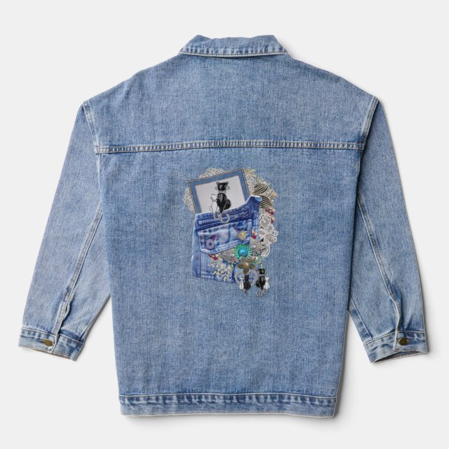 Cat lovers and Costume jewelery Denim Jacket (Back)