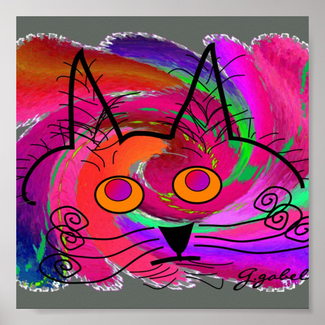 Cat Lovers Art PosterAbstract Oil Painting Cat Poster Zazzle