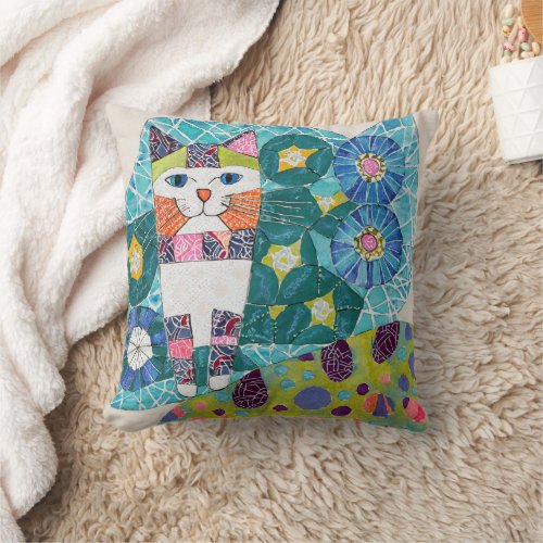 Cat Lovers Artsy Childlike Gift Grandma Daughter Throw Pillow