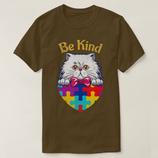 Cat Lovers Autism Awareness Heart Puzzle Be Kind K T-Shirt (Design Front)