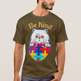 Cat Lovers Autism Awareness Heart Puzzle Be Kind K T-Shirt