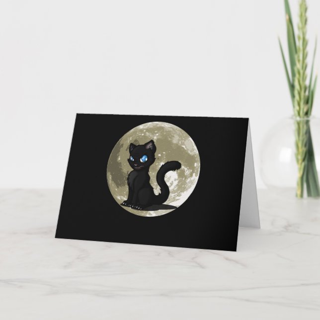Cat Lovers | Black Cat Moon Gift Idea Holiday Card (Front)