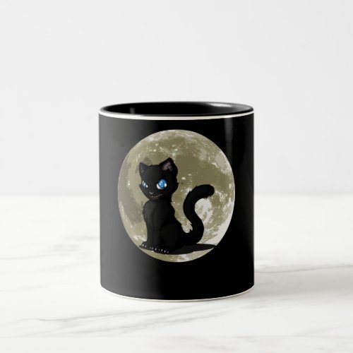 Cat Lovers  Black Cat Moon Gift Idea Two_Tone Coffee Mug