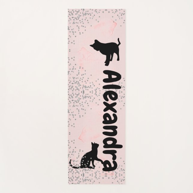 Cat Lovers Black Cats Diamonds Pink Wash Yoga Mat (Front)