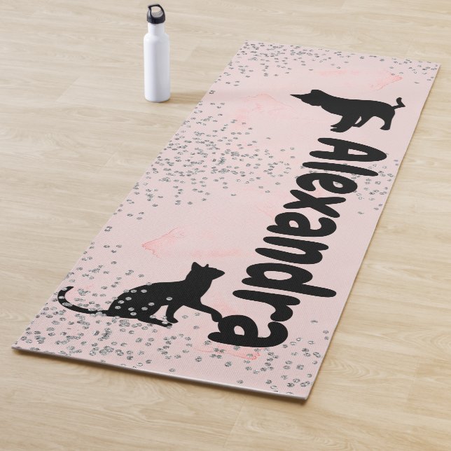 Cat Lovers Black Cats Diamonds Pink Wash Yoga Mat (In Situ)