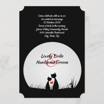 Cat Lovers Black White Moon Wedding Invitation by RiverJude at Zazzle
