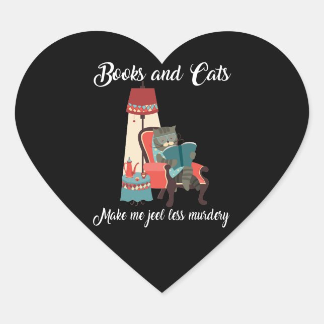 Cat Lovers | Books And Cats Make Me Feel Murdery Heart Sticker (Front)