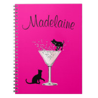Cat Lovers Bubbles Modern Pink Personal Notebook