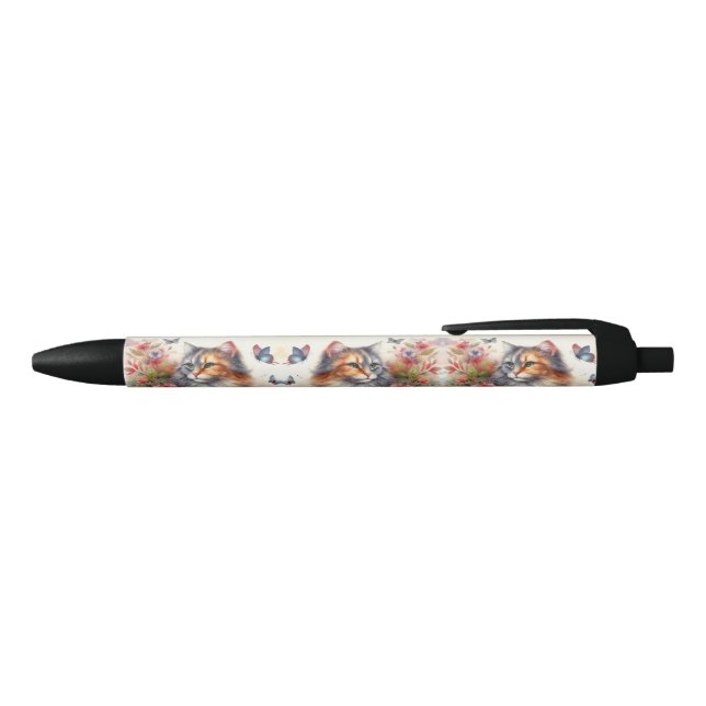 Cat Lovers Calico Cat Floral Writing  Pen (Top)