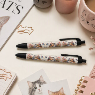 Cat Lovers Calico Cat Floral Writing Pen