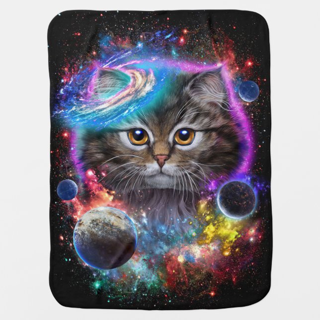 Cat Lovers | Cat In Galaxy Space Cosmos Baby Blanket (Front)