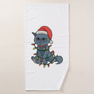 Cat Lovers Christmas Gift Kitten Xmas Light Santa Bath Towel