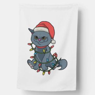 Cat Lovers Christmas Gift Kitten Xmas Light Santa House Flag