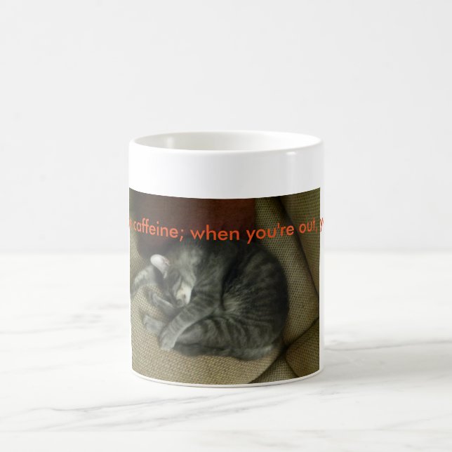 Cat-lovers coffee mug; tabby cat sleeping, mug w/ (Center)