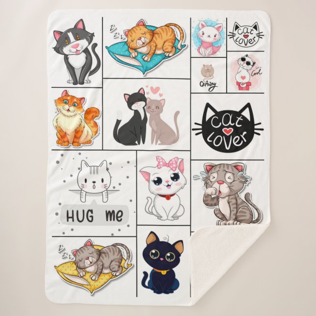 Cat Lovers Collage Sherpa Blanket (Front)